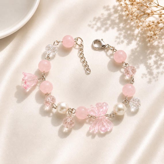 Blush Butterfly Beaded Bracelet